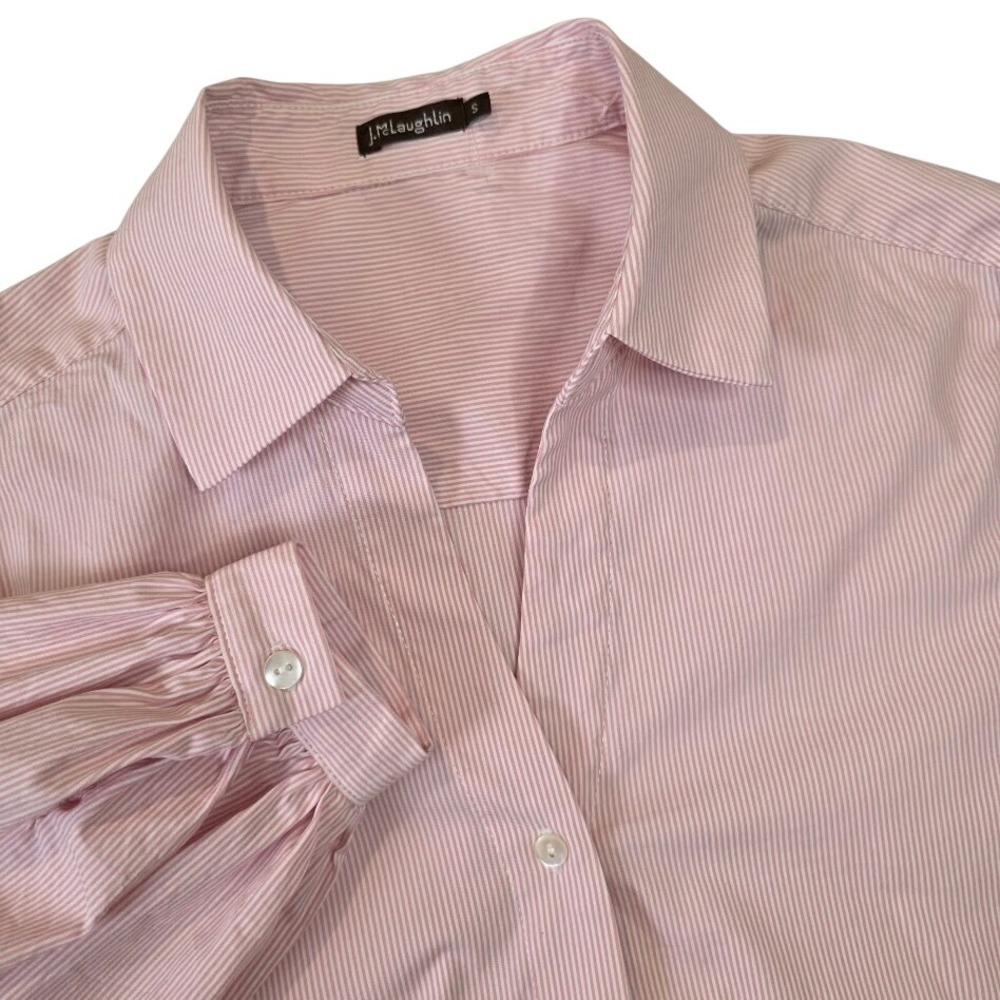 J.McLaughlin Women's‎ S Button Down Shirt Pink White Pinstripe Lantern Sleeve